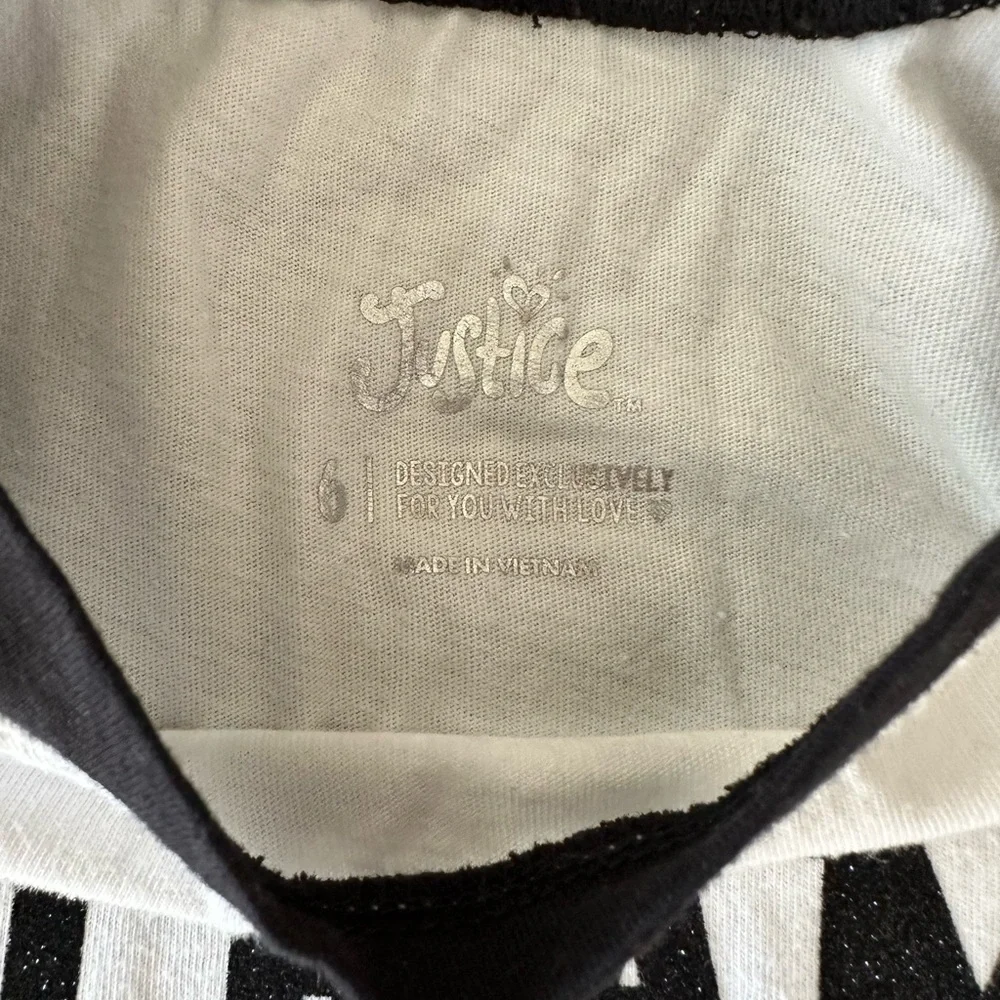 Justice Black and White Team Awesome Unicorn Long Sleeve Tee Size 6